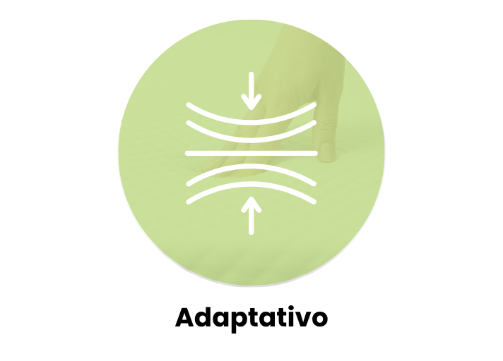 Icono de presión descendente sobre fondo verde claro, representa adaptación anatómica