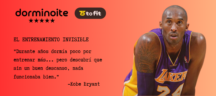 Imagen del reto 75tofit en colaboración con Dorminoite, destacando la importancia del descanso con una cita de Kobe Bryant.